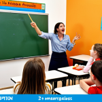**Image Prompt:** A vibrant classroom scene in Spain. A young, enthusiastic French teacher uses "role-playing" with students acting out a scene. Colorful learning materials are visible, and a digital whiteboard displays the Moodle platform interface. The atmosphere is engaging and fun, embodying innovative teaching methodologies.