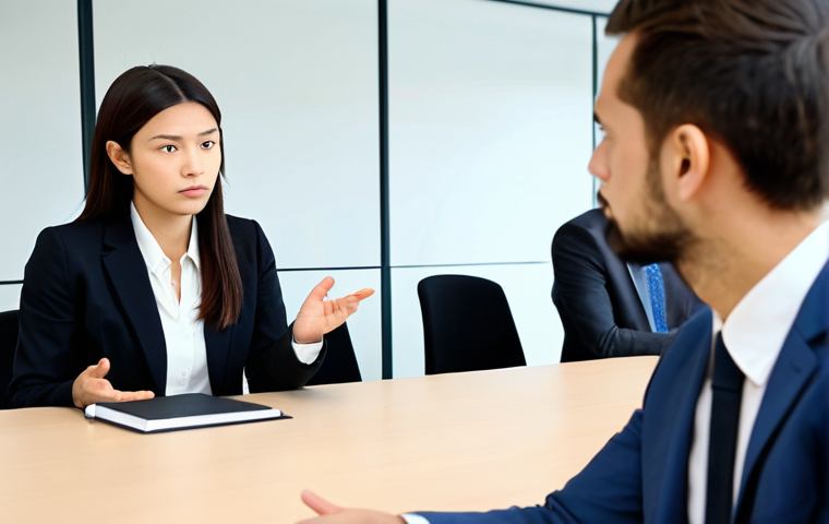 A focused professional interpreter, fully clothed in a modest business suit, actively listening and subtly conveying understanding during a high-stakes international business meeting in a modern conference room. The atmosphere is collaborative and serious, emphasizing their ability to capture nuance and cultural context. Well-formed hands, proper finger count, natural body proportions, perfect anatomy, correct proportions, natural pose. Safe for work, appropriate content, fully clothed, professional photography, high quality, realistic.