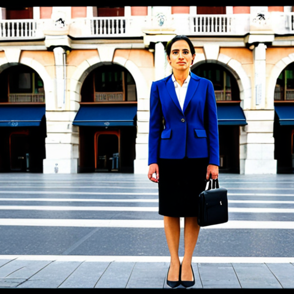 독일어 비즈니스 표현 익히기 - A Businesswoman in Madrid**

"A professional businesswoman in a tailored business suit, standing con...