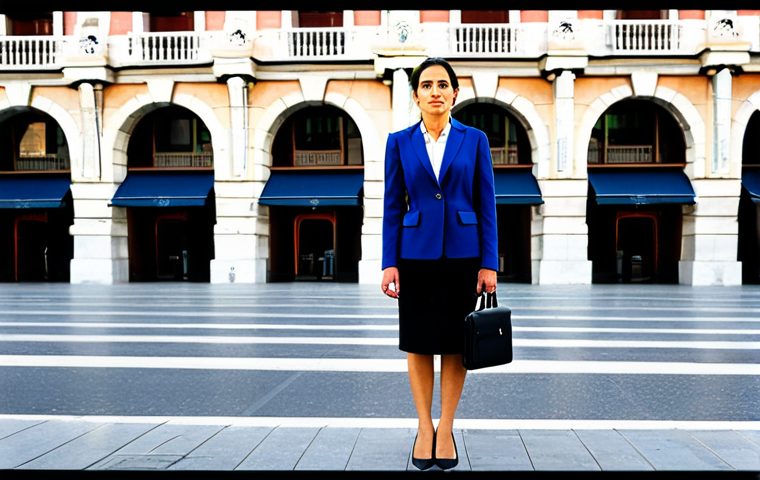 독일어 비즈니스 표현 익히기 - A Businesswoman in Madrid**

"A professional businesswoman in a tailored business suit, standing con...