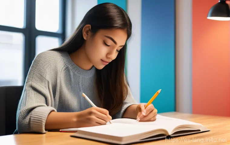 외국어 시험과 실무 경험의 상호 보완 - **Prompt:** A young, diverse student (18-22 years old) with a thoughtful expression, seated at a mod...