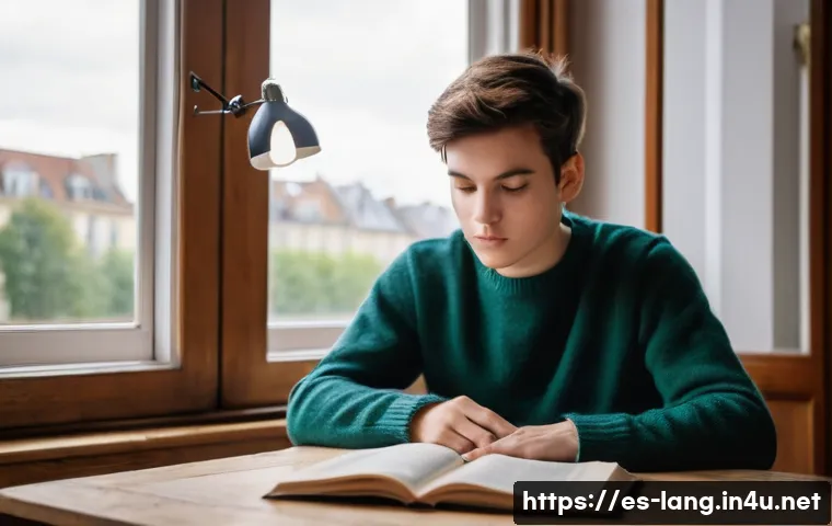 프랑스어 이론과 실기의 차이 - **Prompt:** "A young adult (early 20s, gender-neutral appearance) sits at a wooden desk in a cozy, s...